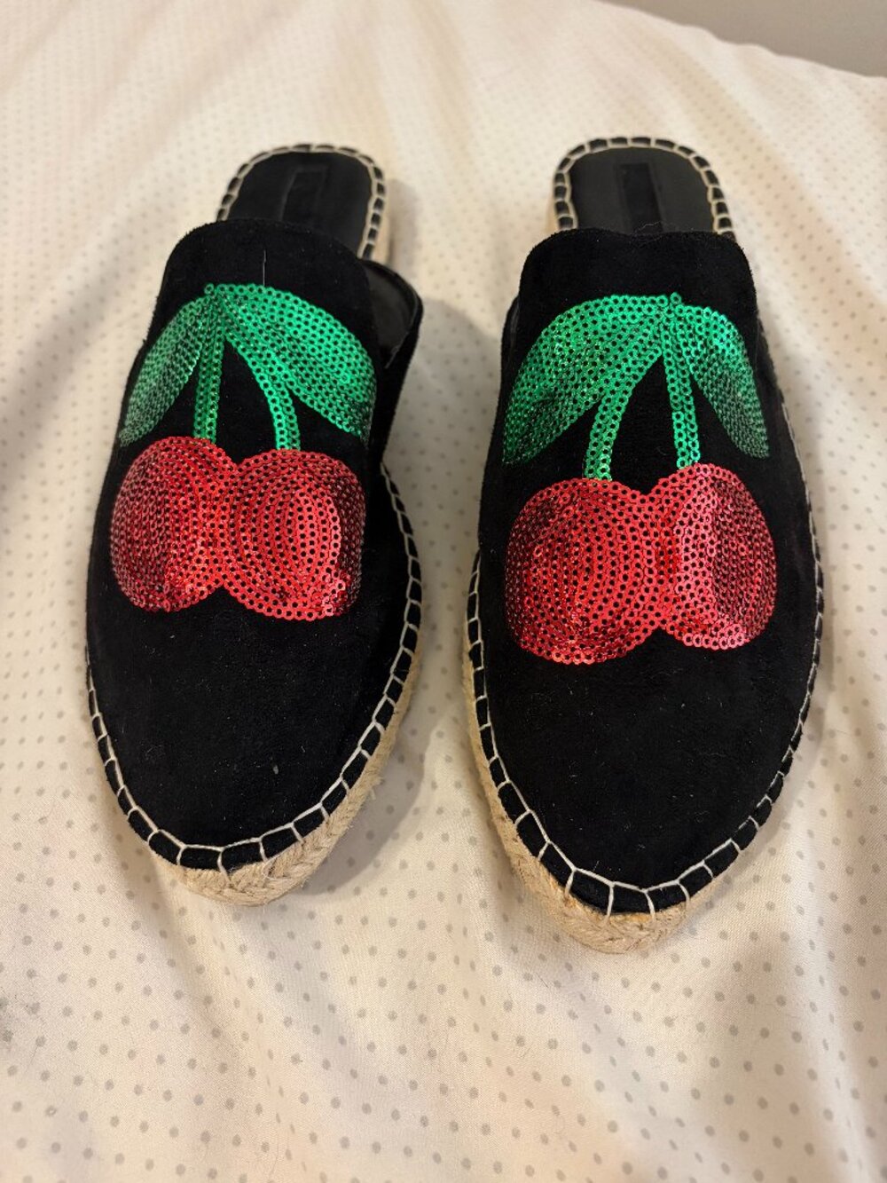 Forever 21 Black Cherry Sequin Espadrille Mule Flat Size 10
